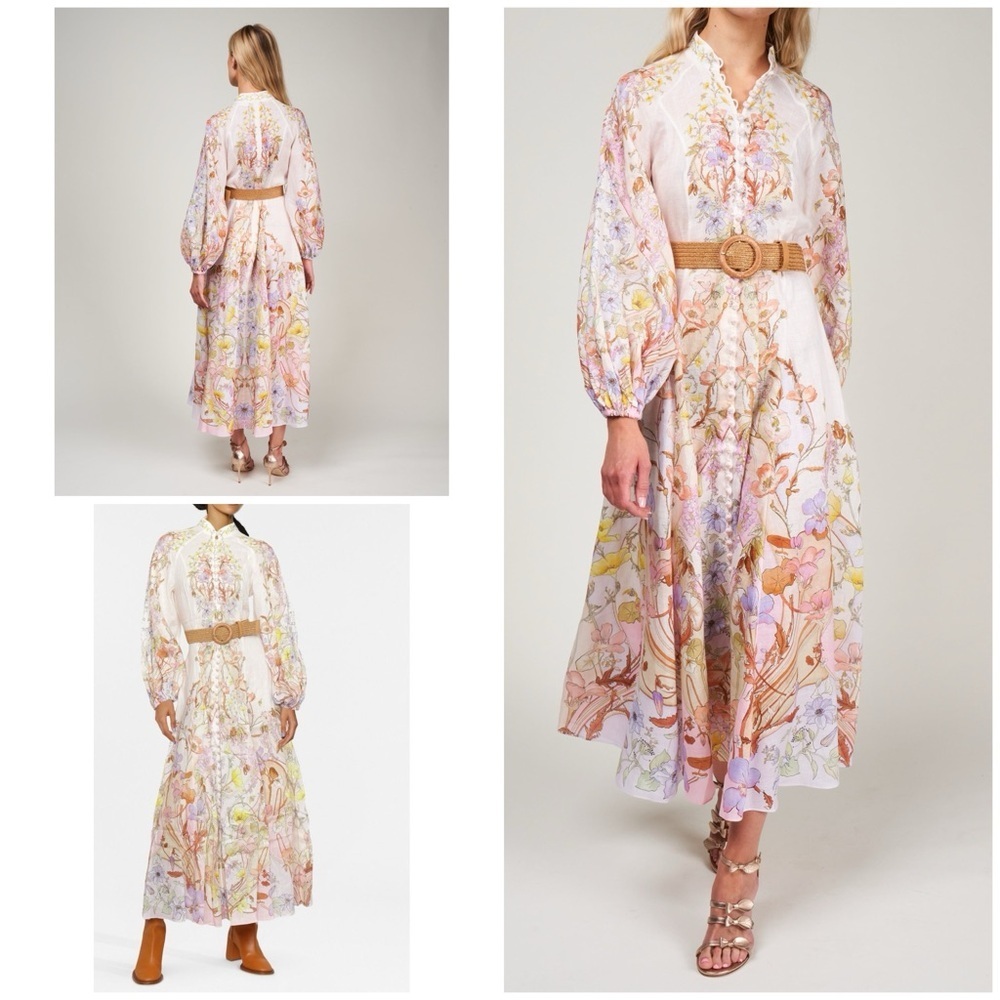 NWT Zimmermann Jeannie Floral Swirl Long Sleeves Belted Poppies Flower Dress US6
